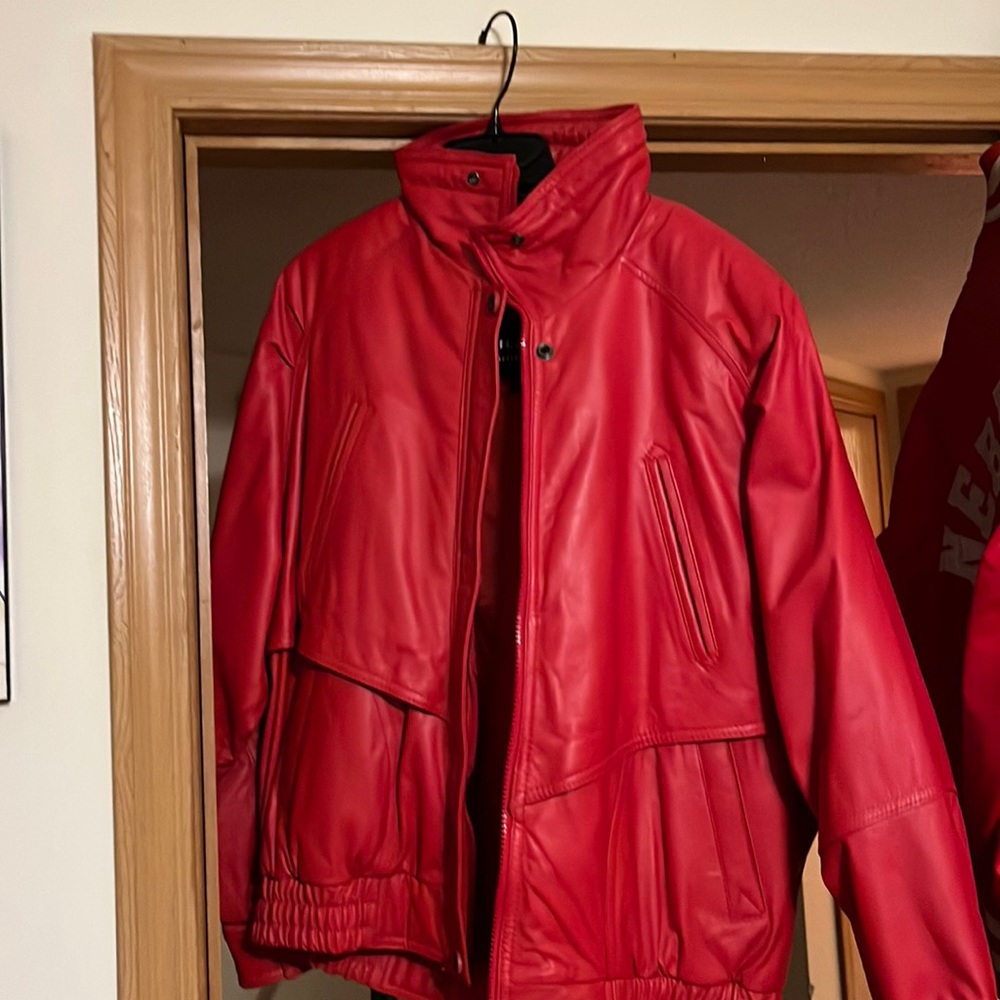 Brand new red Wilsons, leather coat, never worn